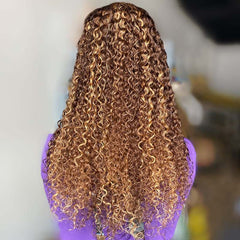 Brazilian Raw Human Hair 13x4 Front Lace Honey Blonde Jerry Curly Wig