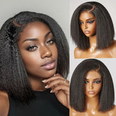 Human Hair Kinky Straight 13x4 Front Lace Black Bob Wig