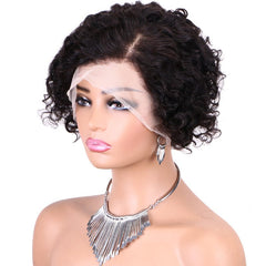 8'' Kinky Curly Short Human Hair Front Lace Pixie Cut Wig
