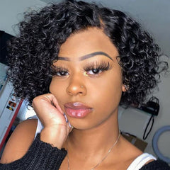 8'' Kinky Curly Short Human Hair Front Lace Pixie Cut Wig