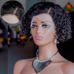 8'' Kinky Curly Short Human Hair Front Lace Pixie Cut Wig