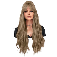 26'' Light Brown Loose Wave Wig with Full Fringe