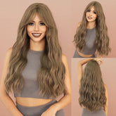 26'' Light Brown Loose Wave Wig with Full Fringe