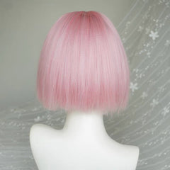 Light Pink Blunt Cut Short Straight Bob Wig with Bangs