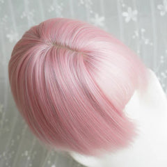 Light Pink Blunt Cut Short Straight Bob Wig with Bangs