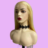 Long 613 Blonde Human Hair Front Lace Free Part Straight Wig