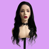Long Black Beach Wave HD Swiss 13x4 Front Lace Human Hair Wig