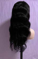 Long Black Beach Wave HD Swiss 13x4 Front Lace Human Hair Wig