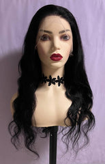 Long Black Beach Wave HD Swiss 13x4 Front Lace Human Hair Wig