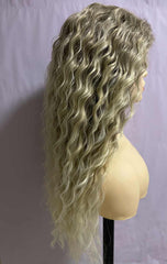 Long Ombre Blonde Latina Curly Wave Wig with Dark Root