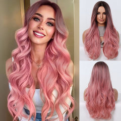 Long Ombre Turkish Rose Loose Wave Wig with Dark Root