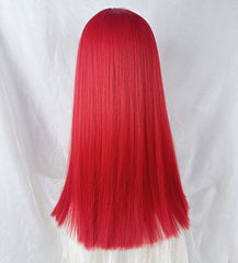 Long Red Blunt Cut Straight Wig with Bangs for Halloween