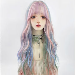 30'' Multicolor Ombre Blue Rainbow Y2K Body Wave Wig for Cosplay