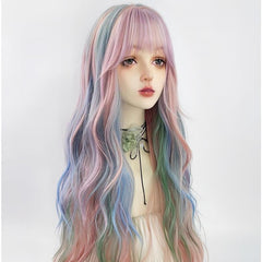 30'' Multicolor Ombre Blue Rainbow Y2K Body Wave Wig for Cosplay