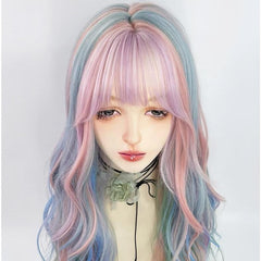 30'' Multicolor Ombre Blue Rainbow Y2K Body Wave Wig for Cosplay