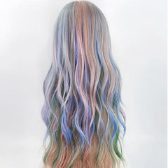 30'' Multicolor Ombre Blue Rainbow Y2K Body Wave Wig for Cosplay