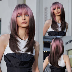 22'' Ombre Multi-Color Long Layered Straight Wig with Bangs