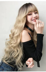 26'' Long Ombre Honey Blonde Body Wave Wig with Bangs