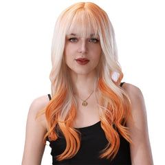 Ombre Orange & Beige Fringe Long Body Wave Wig for Party