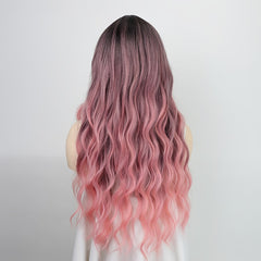 Ombre Pink Glueless Small Front Lace Long Deep Wave Wig