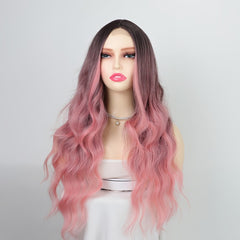 Ombre Pink Glueless Small Front Lace Long Deep Wave Wig