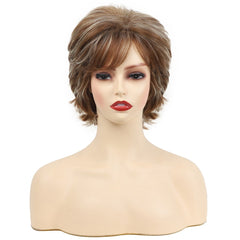Blonde Pixie Cut Layered Straight Fringe Highlights Wig for Seniors