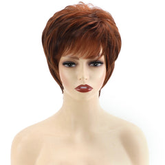 Pixie Cut Brown Layered Straight Fringe Wig for Seniors