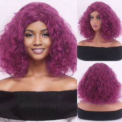 12 Inch Dark Purple Afro Kinky Curly Bob Wig for Cosplay