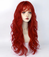 Redish Orange Long Y2K Beach Wave Fringe Wig