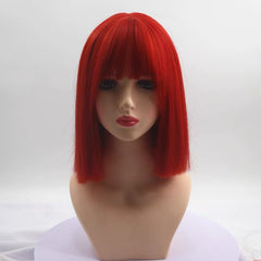Short Red Straight Blunt Cut Fringe Bob Wig