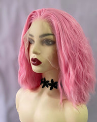 Shoulder Length Hot Pink Deep Wave 13x4 Front Lace Wig