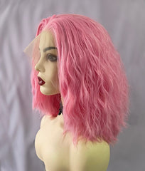 Shoulder Length Hot Pink Deep Wave 13x4 Front Lace Wig