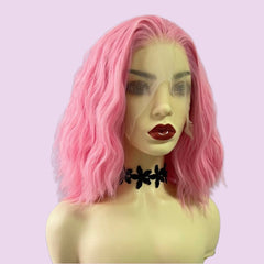 Shoulder Length Hot Pink Deep Wave 13x4 Front Lace Wig