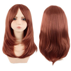 Shoulder Length Layered Curtain Bangs Wavy Wig Ginger Orange