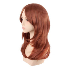 Shoulder Length Layered Curtain Bangs Wavy Wig Ginger Orange
