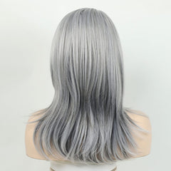 Shoulder Length Salt & Pepper Grey Layered Medium Long Wig for Seniors