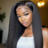 22 Inch Black 13x4 HD Swiss Front Lace Kinky Straight Human Hair Wig