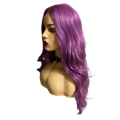24'' Long Frontal Lace Dark Purple Loose Wave Wig with Middle Part