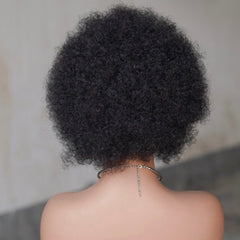 10'' Soft Afro Kinky Curly Short Black Human Hair Pixie Cut Fringe Wig