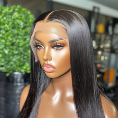 Black Straight Silk Top Front Lace Brazillian Raw Human Hair Wig