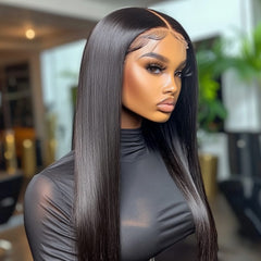 Black Straight Silk Top Front Lace Brazillian Raw Human Hair Wig