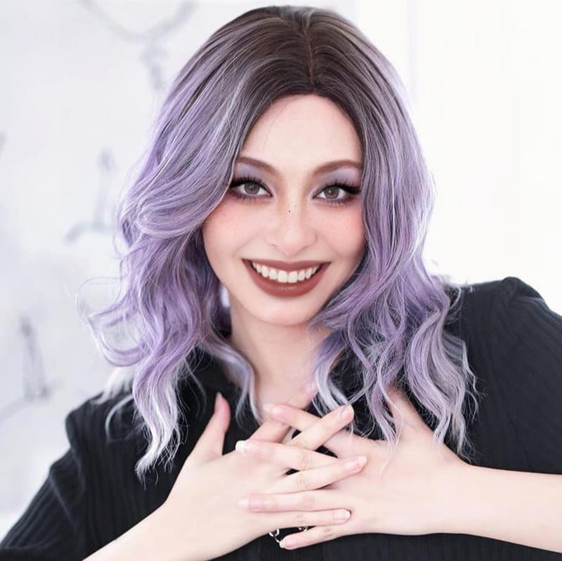 ombre purple front lace wavy wig