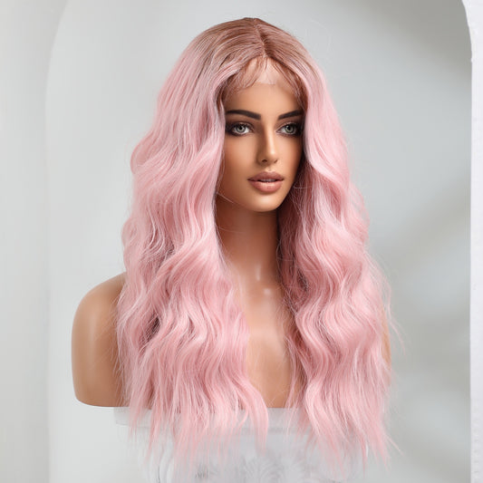 long wavy pink wig