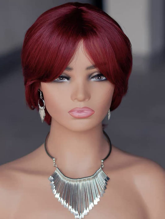 10 inch short red human hair wig