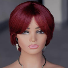 10 inch short red human hair wig