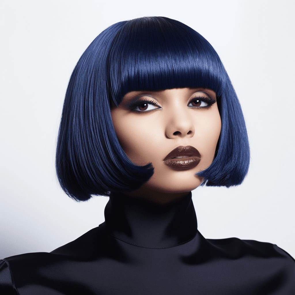 Dark Blue Short Straight Bob Wig With Bangs