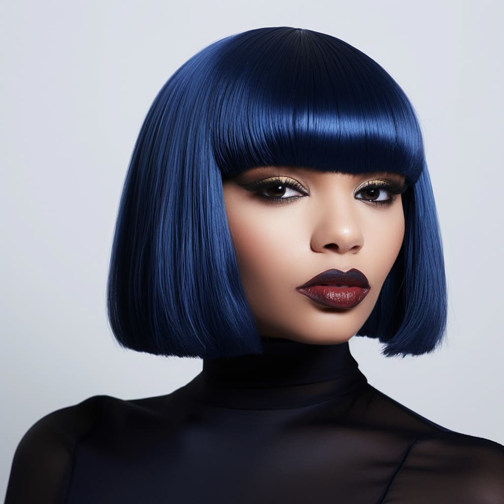 Dark Blue Short Straight Bob Wig With Bangs