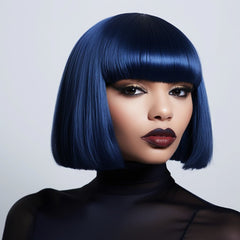 Dark Blue Short Straight Bob Wig With Bangs