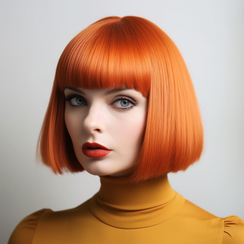 12 Inch Ginger Short Straight Bob Wig With Bangs