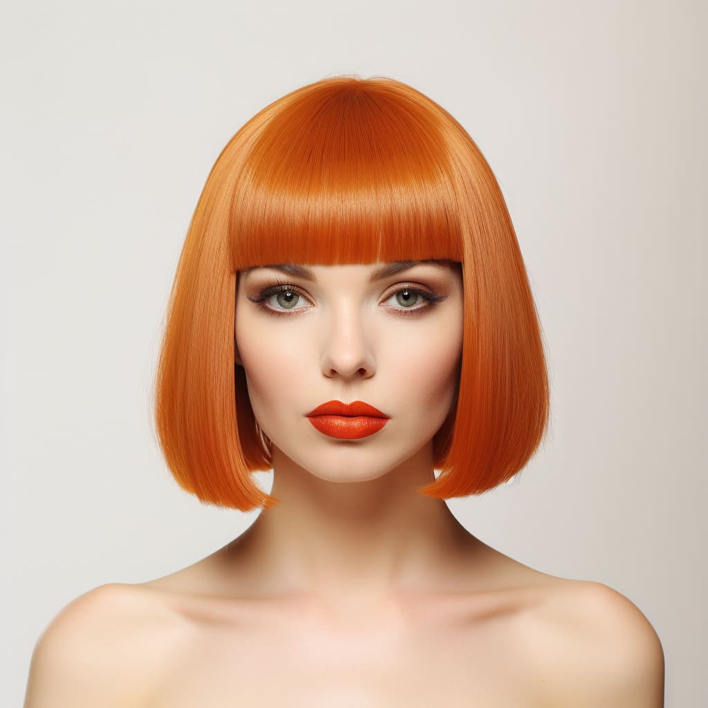 12 Inch Ginger Short Straight Bob Wig With Bangs